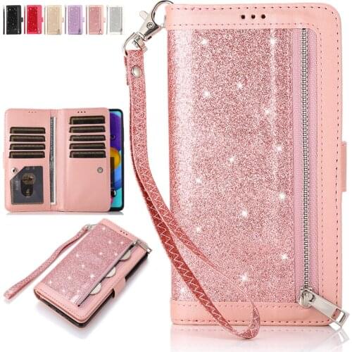For Samsung A10 M10 A11 A12 A20 A30 A32 A40 A41 A42 A50 A51 A52 A60 A70 Zipper Case with Card Holder Slot Wrist Strap Handbag
