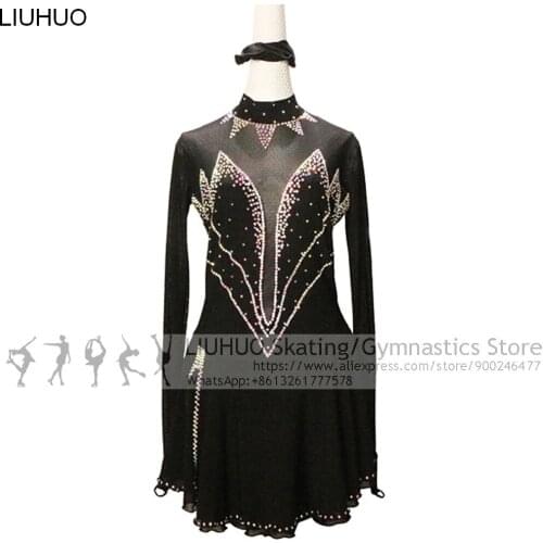 Black Ice Skating Dress Girls Competition Ice Skating Performance Wear Teens Training Dancewear Salsa Skating Dress Figure Girls