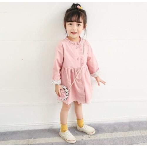 Little Girls spring autumn windbreaker 2021 new yellow pink childrens Korean lace long coat baby princess dress coat 2-7 Y