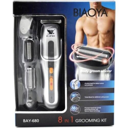 BAY-680 8 IN 1 Electric Body Groom Shaver Nose Hair Trimmer Beard Razor Face Shaving Machine Head Trimming Clipper Grooming Kit