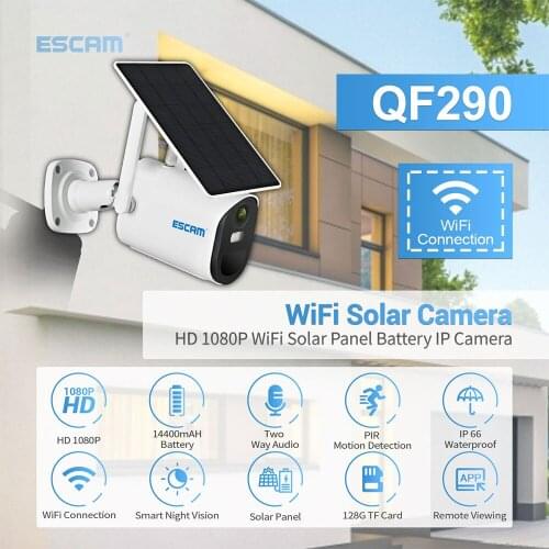 ESCAM QF209 1080P Cloud Storage WIFI Battery PIR Alarm dome IP Camera With Solar Panel Full Color Night Vision Two Way Intercom