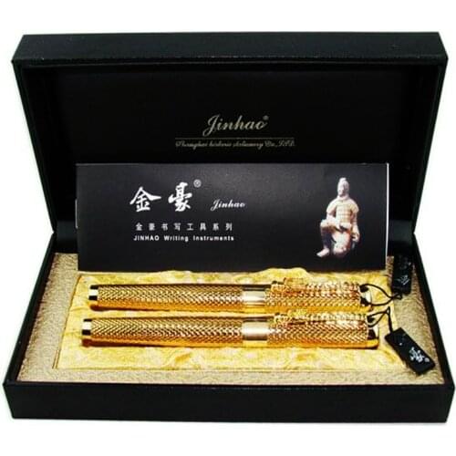 Jinhao 1200 Vintage Luxurious Golden Metal Fountain Pen & Rolllerball Pen In Noble Gift Box, Dragon Clip Ink Pens Collection