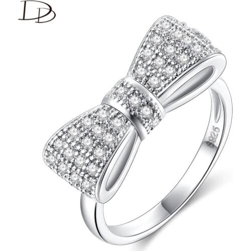 DODO Hyperbolic Big Bow Tie Rings Full AAA Zircon Wedding Rings For Women White Gold Color Fashion Jewelry Anel Mujer Ra0127
