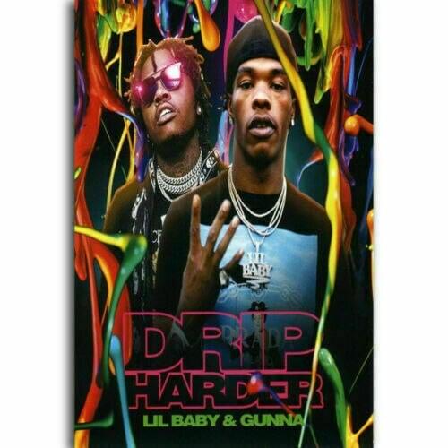 Lil Baby Gunna DRIP HARDER Rap PA Trap Hip Hop Music Silk Fabric Wall Poster Art Decor Sticker Bright