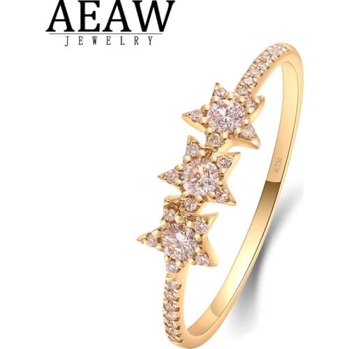 AEAW Fashion Jewellery D Color Round Brilliant Cut Moissanite Engagement Rings Women Test Positive Real 14k Yellow Gold