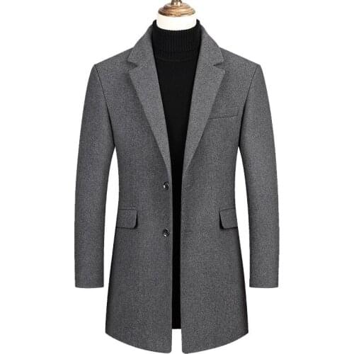 Men Woolen Jackets Autumn Winter Mens Fashion Wool Jacket Coat Mens Casual Long Woolen Trench Coat Overcoat Male Outerwear