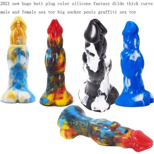 2021 new huge butt plug color silicone fantasy dildo thick curve male and female sex toy big sucker penis graffiti sex toy