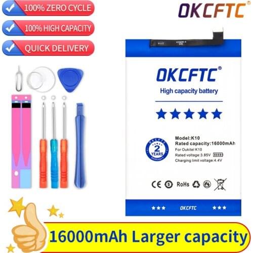 OKCFTC Original 16000mAh 3.85V High Capacity Replacement For Oukitel K10 Mobile Phone Battery for Oukitel K10 Phone with Tools