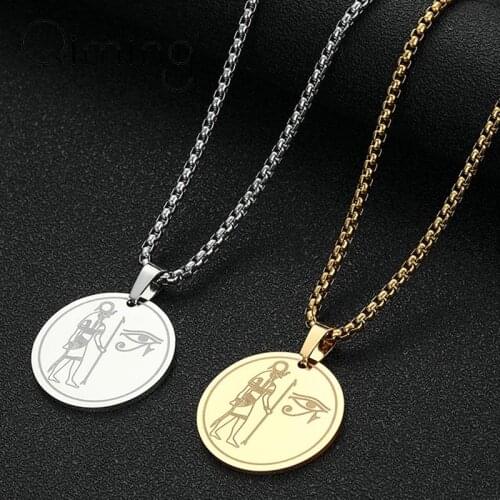 Egyptian God Ra Amulet Pendant Necklace For Women Vintage Eye Of Ra The Wadjet Stainless Steel Necklace Men Jewelry