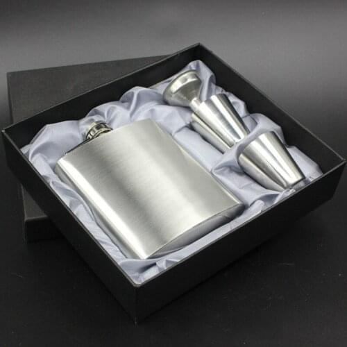 Portable Bright Body 7 Oz Gift Box Wine Pot Set 1 Wine Pot 2 Cups 1 Funnel Vodka Whisky Outdoor Wine Set Hip Flask