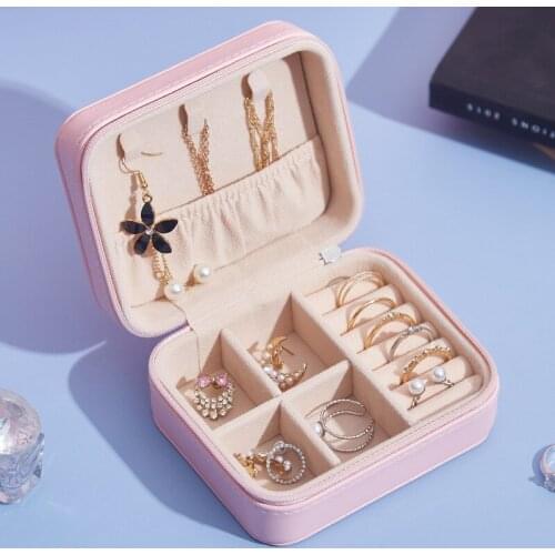 PU Leather Simple Jewelry Box Earrings Necklace Ring Creative Portable Storage Box PU Leather Zipper Organizer Women Gift