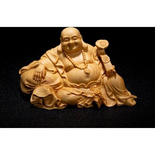 Boxwood 11cm 14cm Maitreya Sculpture Buddha Wood Statue Laughing Buddha Home Decor
