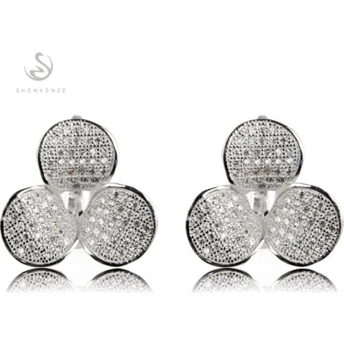 SHUNXUNZE Luxury Shinning Engagement Wedding christmas Earrings for women dropshipping White Cubic Zirconia Rhodium Plated R3156