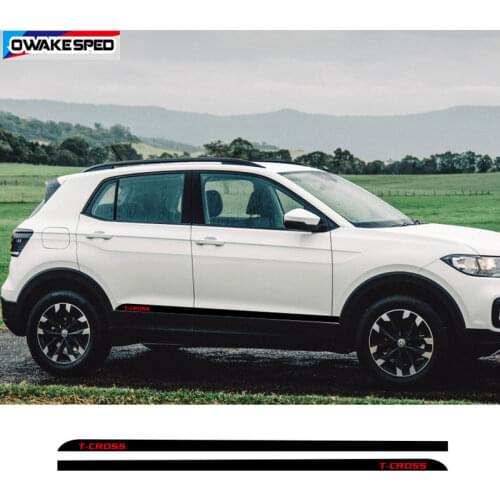 Carbon Fiber Sport Stripes Car Door Side Skirt Sticker For Volkswagen-VW T-cross R line Both Side Auto Body Decor Vinyl Decals