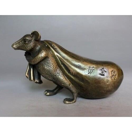 It is worth collecting OLD copper Bronze Mouse holding a bag of gold