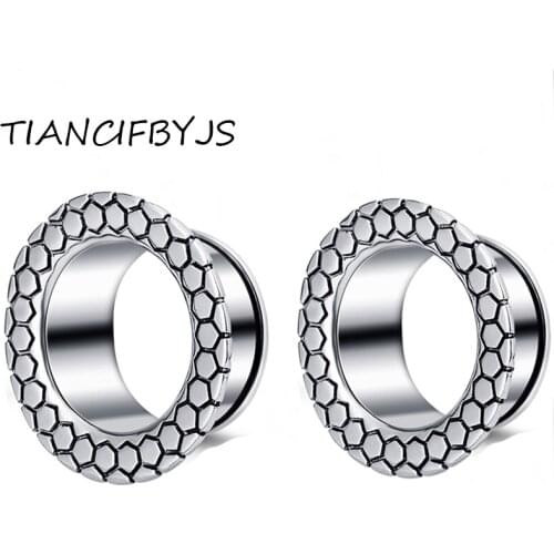 TIANCIFBYJS Snake Brass Plugs Flesh Tunnel Double Flare Siverl Gold Piercing Gauges Body Jewelry Cheater Man Woman Cuff Plugs