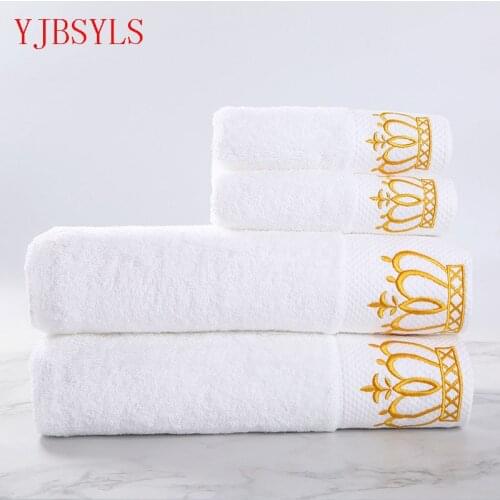 YJBSYLS1-Piece Embroidered Crown White 5stars Hotel Towels 100% Cotton Towel Set Face Towel Bath Towel Washcloths High Absorbent