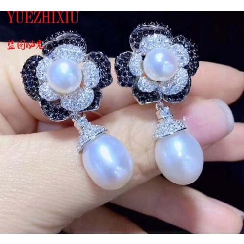 New Special Price White Shell Pearl Long Earrings inlay zircon Rose Women Party Fashion Jewelry Water Drop Earrings