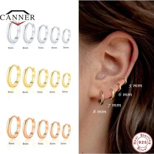 CANNER 5/6/7/8/9mm Real 925 Sterling Silver Hoop Earrings for Women Piercing Earings Round Circle Earring Jewelry pendientes