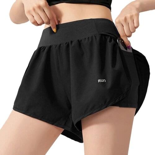 Women 2 In 1 Running Shorts Elastic Waist Pocket Tight Yoga Short Woman Sports Short Pink Gym Fitness Shorts Sportswear