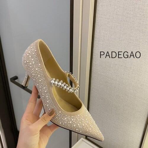 2020 Heels Women Pearl Luxury Elegant Sexy Party Korean Casual Heels