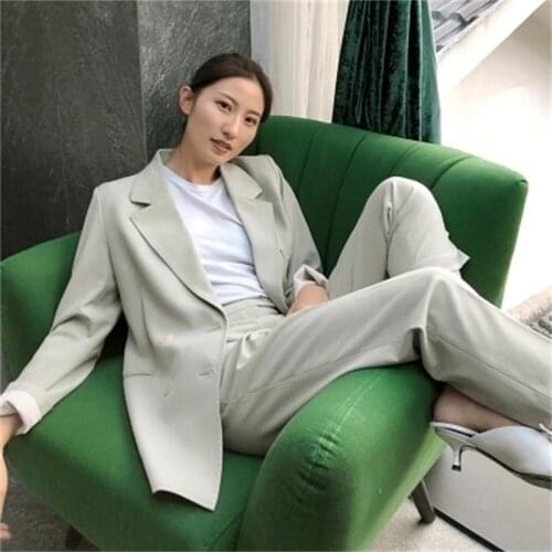 Fashion Suit Suit female New high quality summer loose fashion casual retro suit coat +Nine-leg pants two-piece Suit women