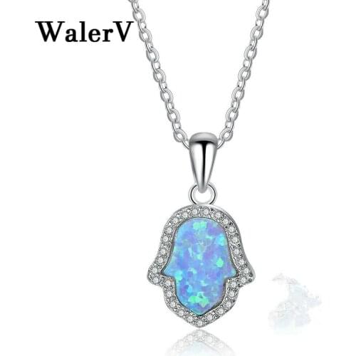 WalerV New for Womens Set Fashion Only Unique Imitation Opal Finger Shape Pendant Necklace Wedding Jewelry Charm Gift