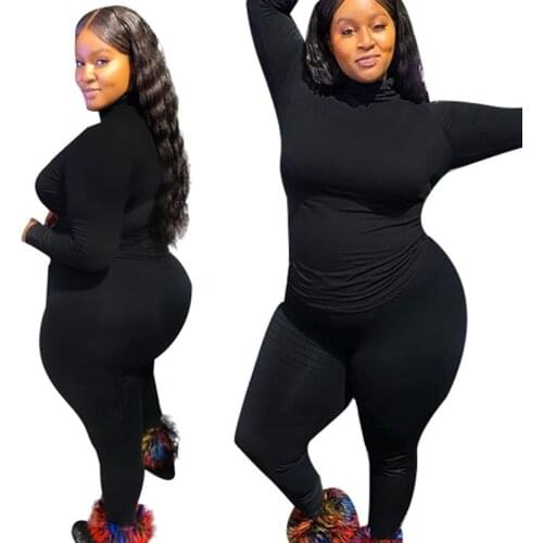 New Plus Size Clothing 5XL Women Tracksuit 2 Piece Set Winter Super Stretch Bodycon Solid Sweat Suit Wholesale Dropshipping 2020