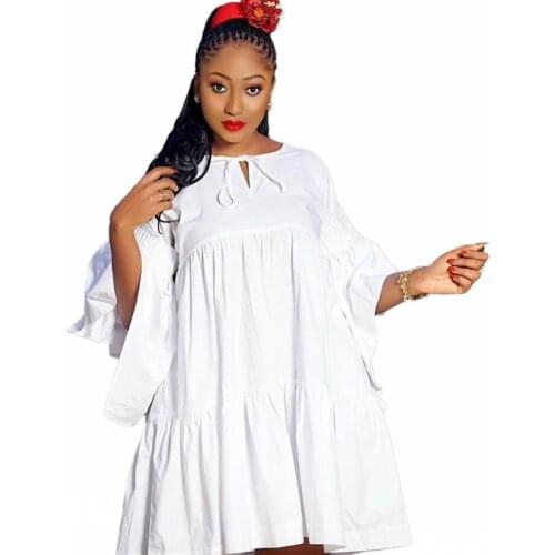 Ruffles Shirt Dresses For Women Lace Up O Neck Flare Sleeve Fashion Solid Elegant Streetwear Casual Summer New Blouse Dress Robe