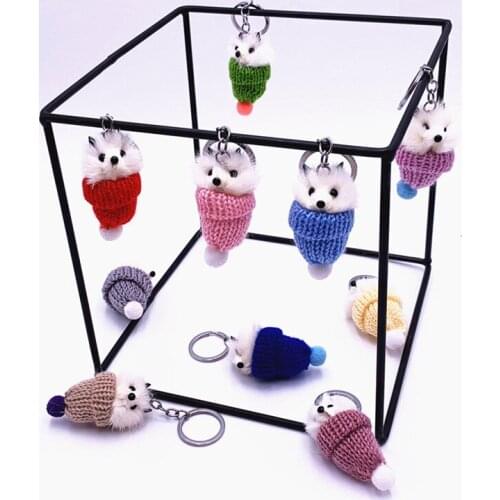 1 Pcs Cute Fox Hat Plush Keychain Cartoon Doll Artificial Fur Key Chain Backpack Pendant Accessories Trinket Girl Keyring Gift
