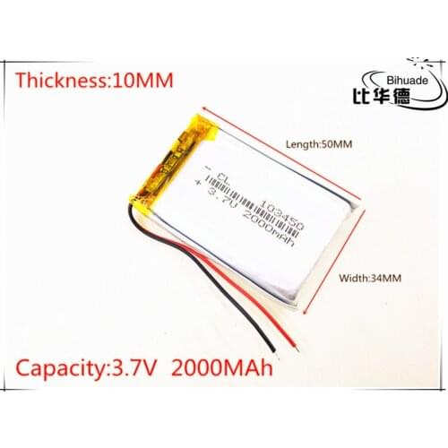 10pcs SD 3.7V,2000mAH 103450 PLIB (polymer lithium ion / Li-ion battery ) for Smart watch,GPS,mp3,mp4,cell phone,speaker