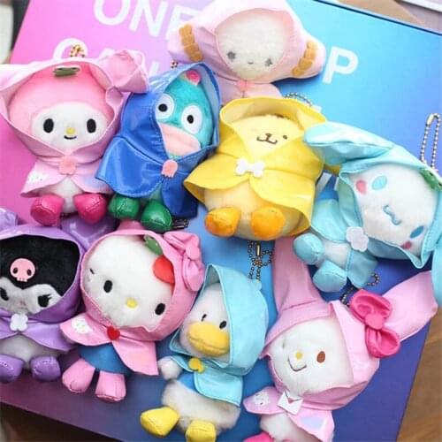 13Cm Kuromi Hellow Kittys Cinnamoroll Melody Kawaii Plush Keychains Doll Cartoon Raincoat Stuffed Toy Cut Doll Gift for Girl Kid