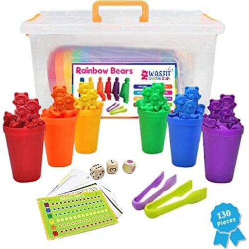 130 PCS Children Montessori Toy Boxed Counting Bear Montessori Educational Cognition Rainbow Matching Game Educational Toys Gift