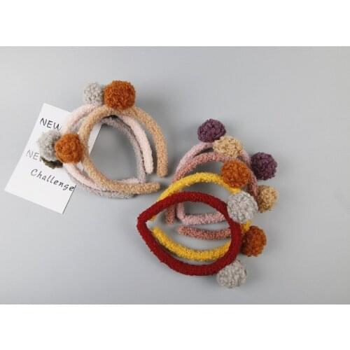 14pcs Fashion Cute Lambswool Pom Pom Hairbands Animal Hair Sticks Headbands Winter Princess Headwear Girls Hair Accessories