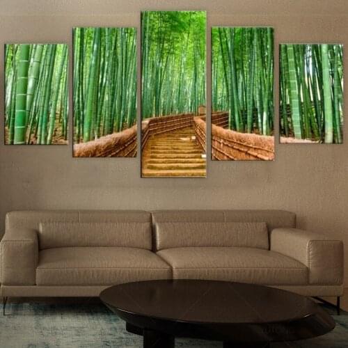 5 Piece Bamboo Path Canvas Prints Contemporary Art Modern Wall Decor Nature Pictures Giclee Canvas Artwork for living room decor