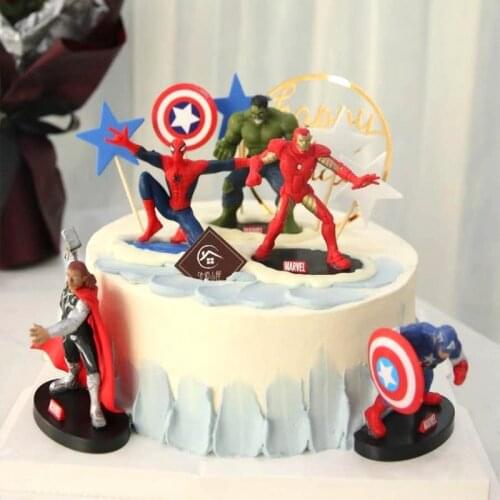 5pcs/set Disney Movie Marvel Anime Figures Spiderman Iron Model Cartoon Avenger Hulk Cake Decoration Baking Doll Accessories
