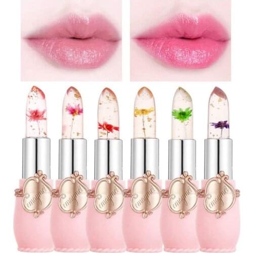 6pcs Crystal Transparent Flower Jelly Lip Balm Set Long Lasting Moisturizing Temperature Waterproof Non-Stick Cup Lip Balm