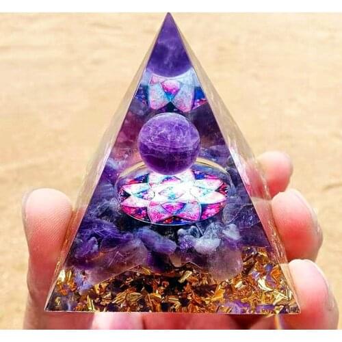 60mm Amethyst Ball And Amethyst Orgonite Pyramid Handmade Natural Crystal Stone Orgonite Energy Tower