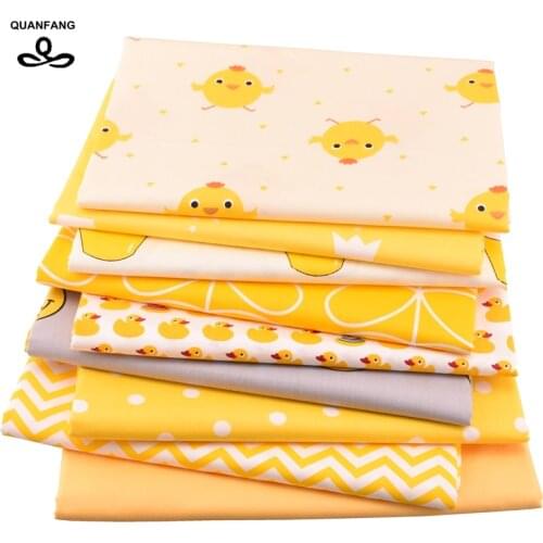 QUAN FANG 9pcs/lot yellow series printing Cotton Fabric For Patchwor,DIY,Sewing,Quilting,Quarters Material Baby&Children 20x25cm