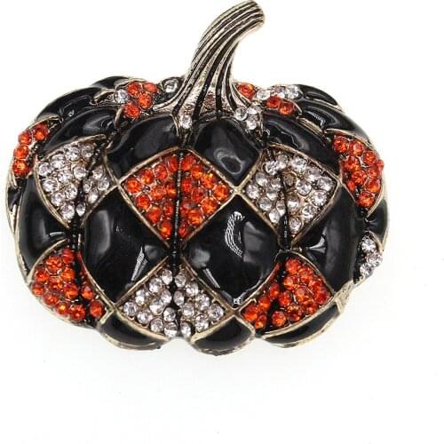 Free Shipping Fashion Jewelry Halloween Orange/ Yellow Enamel Pumpkin For Gift Clothing Accessories Halloween Rhinestone Brooch