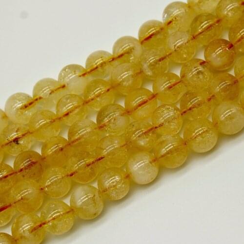 Natural citrin e yellow quartz 6/8mm/10mm smooth round beads for jewelry making design fashion stone diy bracelet woman necklace