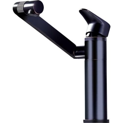 Black all-copper hot and cold mixed water rotating single hole bathroom toilet basin bathroom faucet