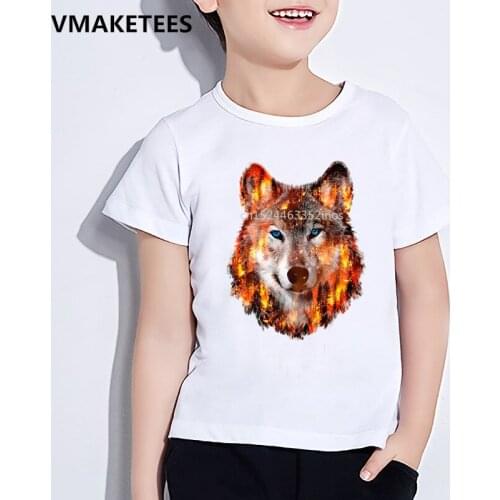 Kids Summer Short Sleeve Girls & Boys Funny T shirt Children Wolf Hardliner Print T-shirt Cool Animal Casual Baby Clothes,HKP352