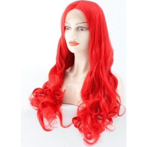 Long Curly Wavy Red Wigs for Women Middle Part Natural Looking Cosplay Synthetic Lace Front Wig Heat Resistant Replacement Wig