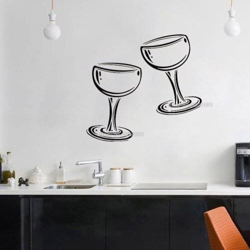 Two Glasses Of Wine Champagne Kitchen Wall Sticker Restaurant Wall Decal Living Room Bedroom Home Decor Vinyl Art Murals LL149