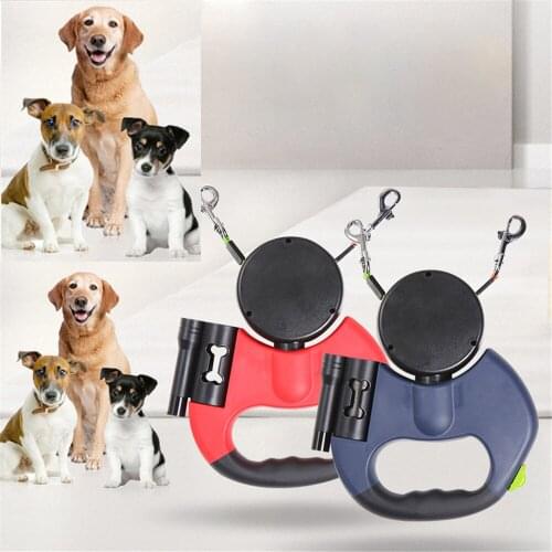 Dual Pet Dogs Traction Ropes Auto Flexible Pet Cat Dog Leash Rope Retractable Dual Dogs Strap Auto Adjustable Leash Dog Pet Rope