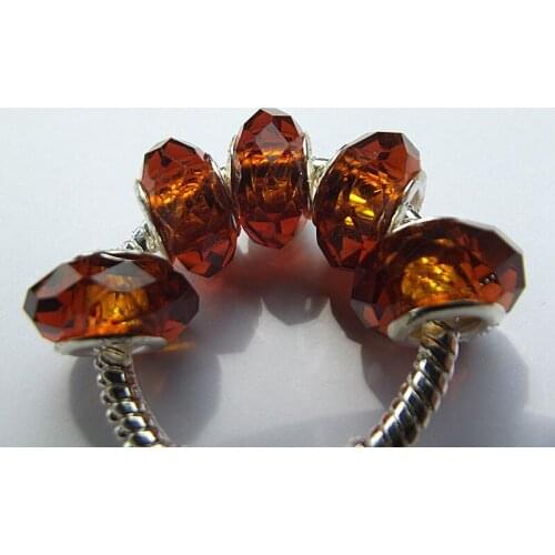 5PCS 14*8mm Brown Color Round Loose Big Hole European Crystal Glass Beads Charms For DIY Jewelry Making Pandora Bracelet Bangles