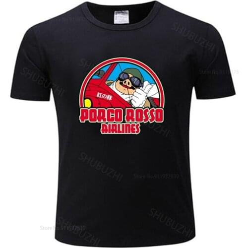 Hot sale men brand t shirt summer cotton tshirt Porco Rosso Airlines men t shirt animal red pig male tee-shirt euro size