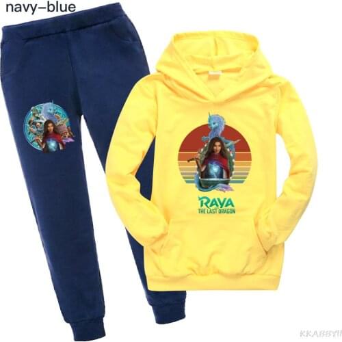 Disney Raya and The Last Dargon Cartoon Boys Girls Suit Long sleeve hoodie + long pants two-piece Spring Autumn Clothing Set