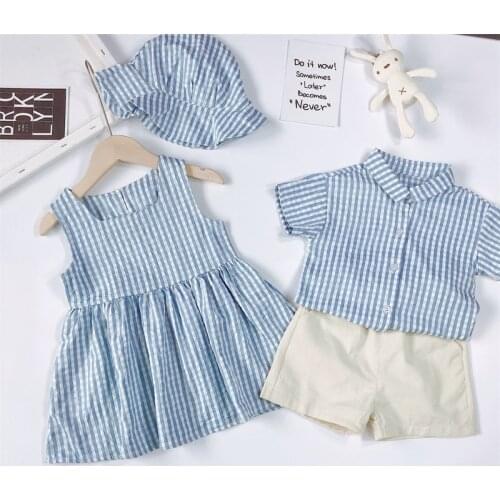 Brother And Sister Suit Kids Lattice Set Boys Gentleman Suit+Girls Princess Dress Toddler Party Clothing Family Outing Clothes